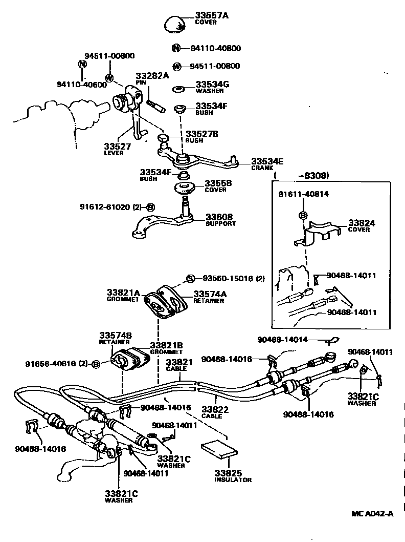 Toyota CAMRY Shift Lever & Retainer EPC diagram — MCA042A