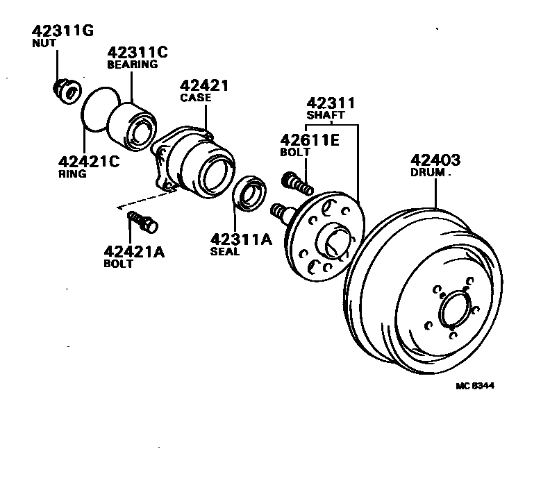 Toyota CAMRY 后桥半轴和后桥轮毂 EPC diagram — MC8344