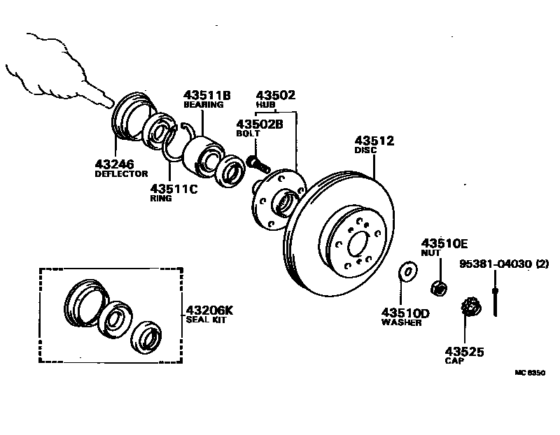Toyota CAMRY Front Axle Hub EPC diagram — MC8350