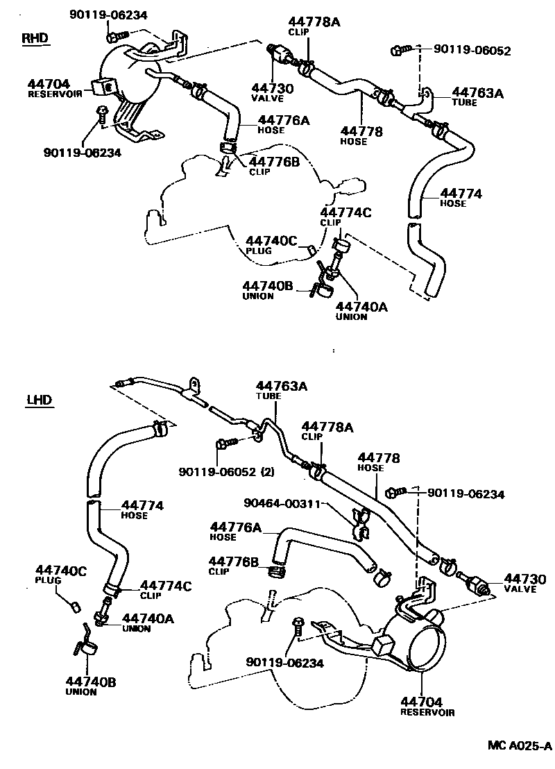 Toyota CAMRY 制动助力器和真空管 EPC diagram — MCA025A