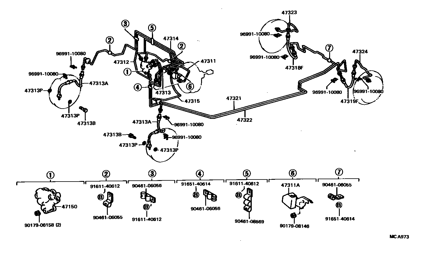 Toyota CAMRY 制动配管和卡箍 EPC diagram — MCA973