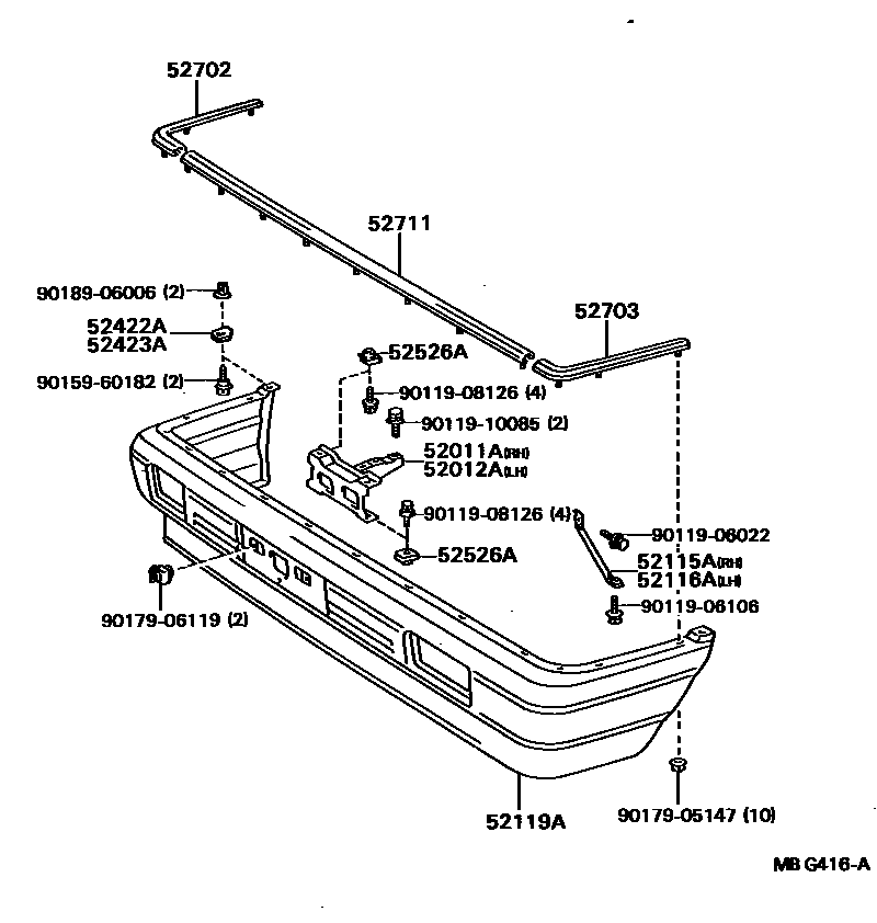 Toyota CAMRY 前保险杠及附件 EPC diagram — MBG416A