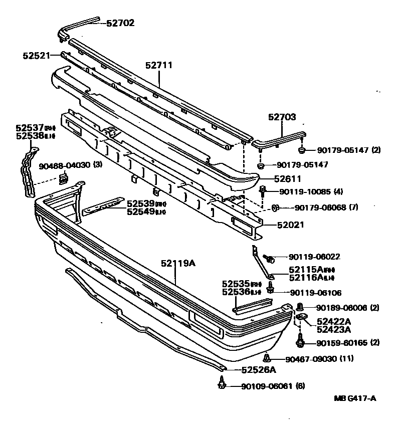 Toyota CAMRY 前保险杠及附件 EPC diagram — MBG417A
