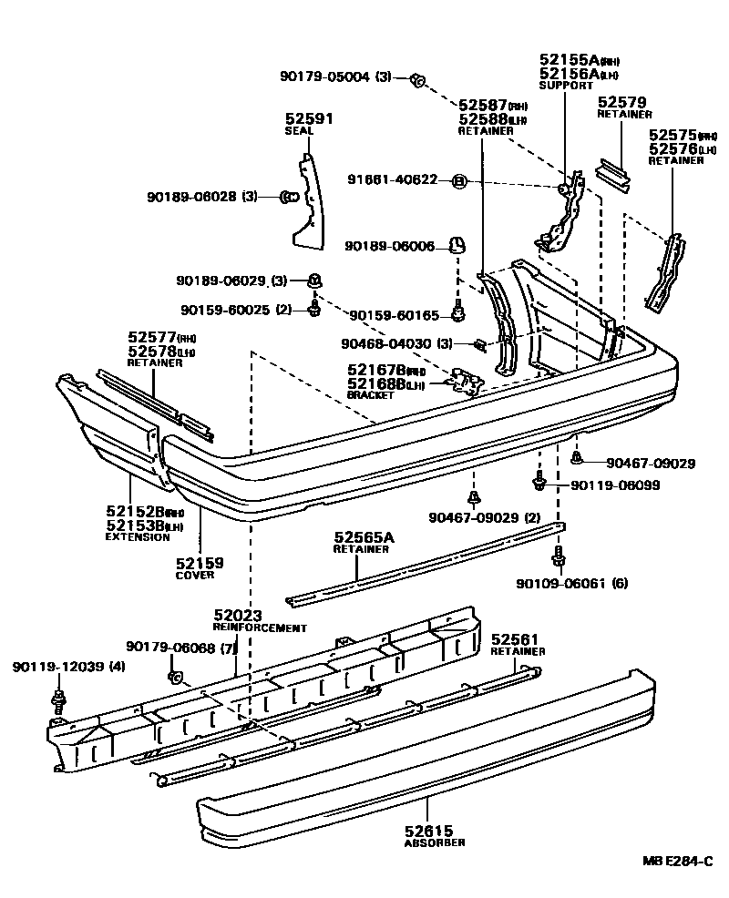Toyota CAMRY 后保险杠及附件 EPC diagram — MBE284C