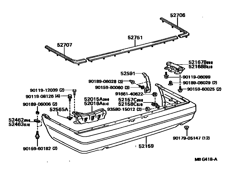 Toyota CAMRY 后保险杠及附件 EPC diagram — MBG418A