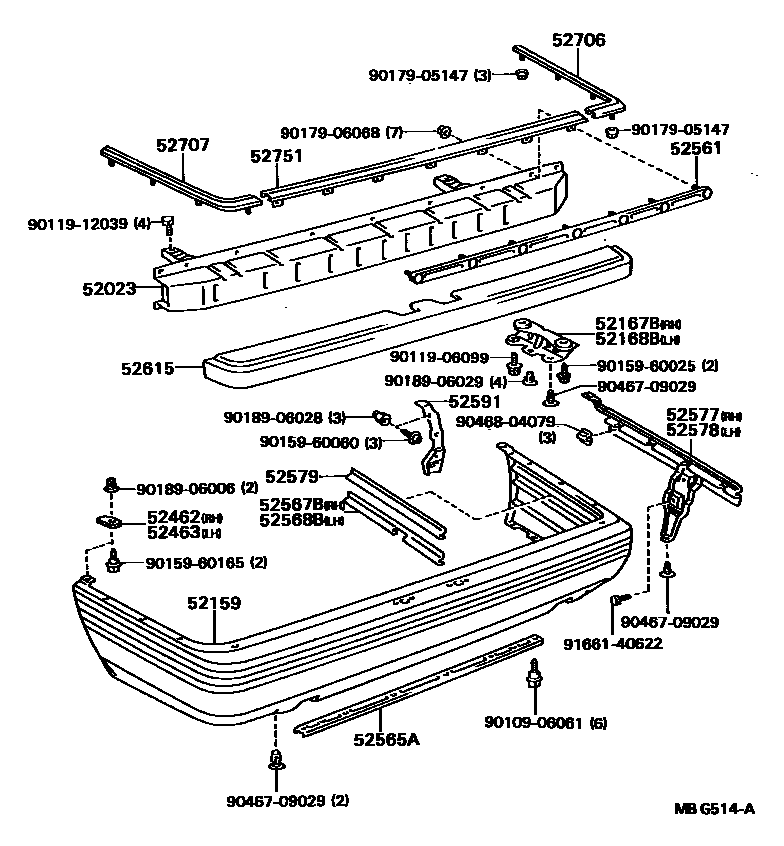 Toyota CAMRY 后保险杠及附件 EPC diagram — MBG514A