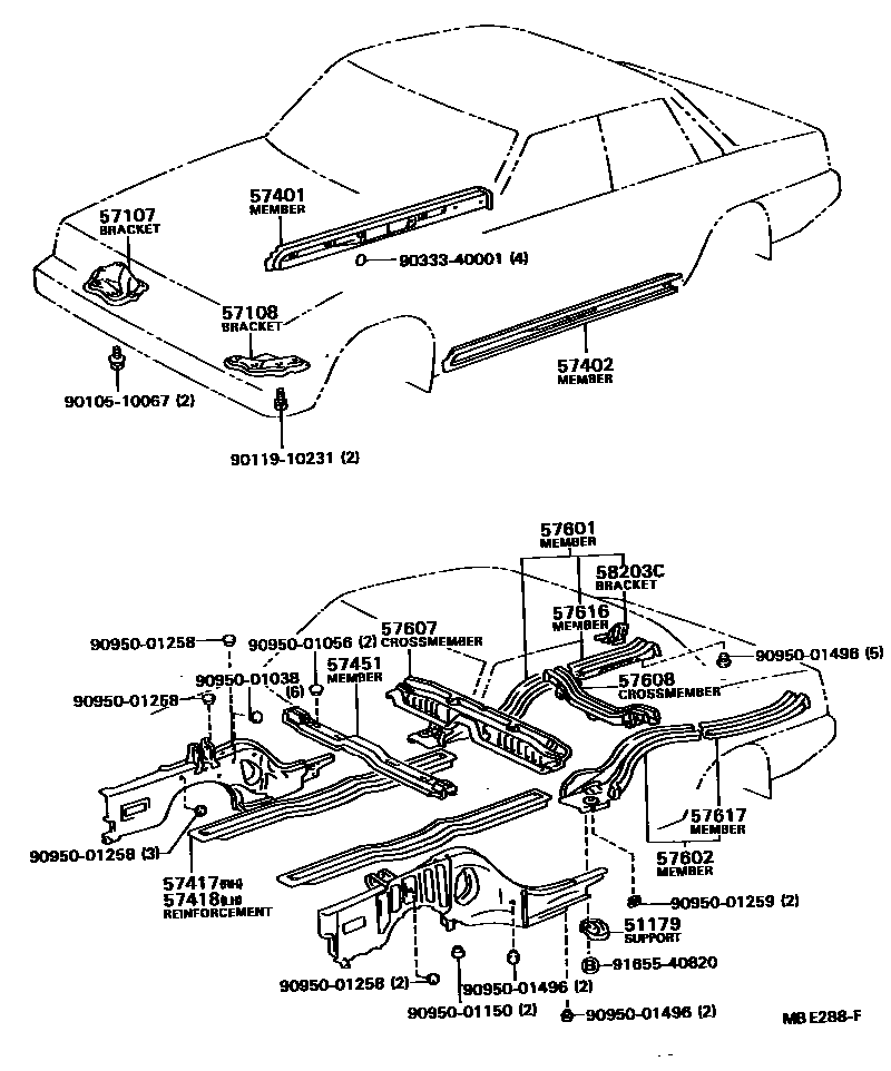 Toyota CAMRY Floor stringers EPC diagram — MBE288F