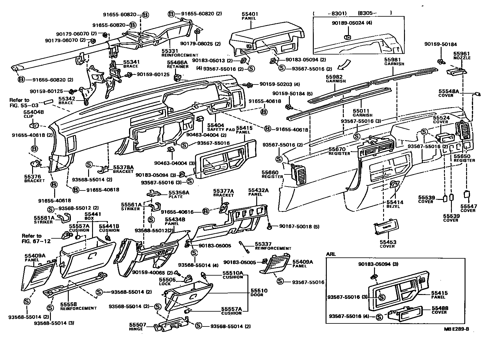 Toyota CAMRY 仪表板和手套箱 EPC diagram — MBE289B