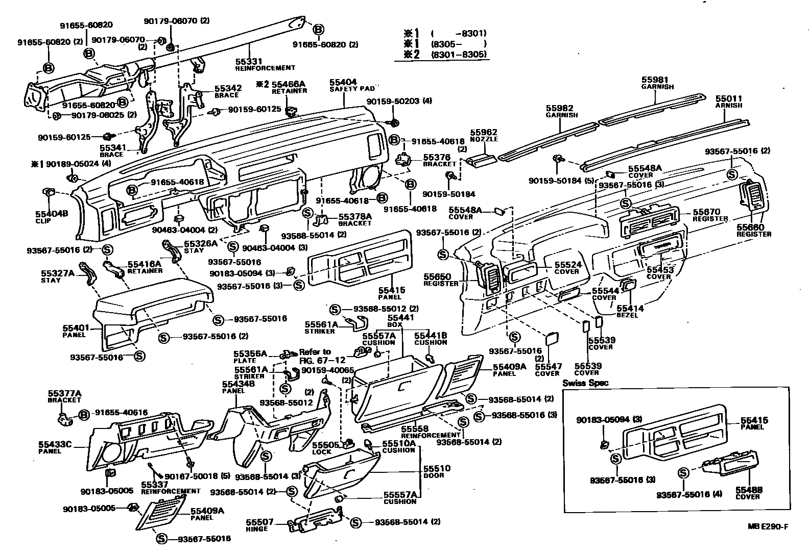 Toyota CAMRY 仪表板和手套箱 EPC diagram — MBE290F