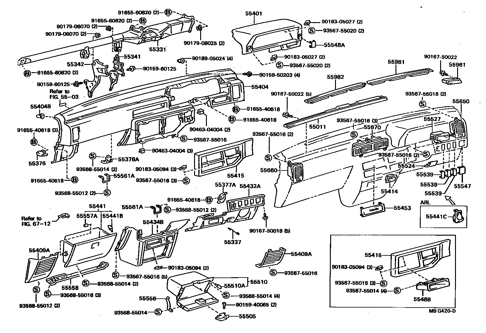 Toyota CAMRY 仪表板和手套箱 EPC diagram — MBG420D