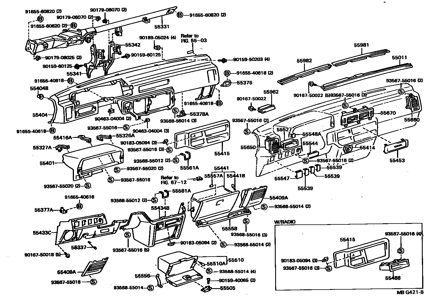 Toyota CAMRY 仪表板和手套箱 EPC diagram — MBG421B
