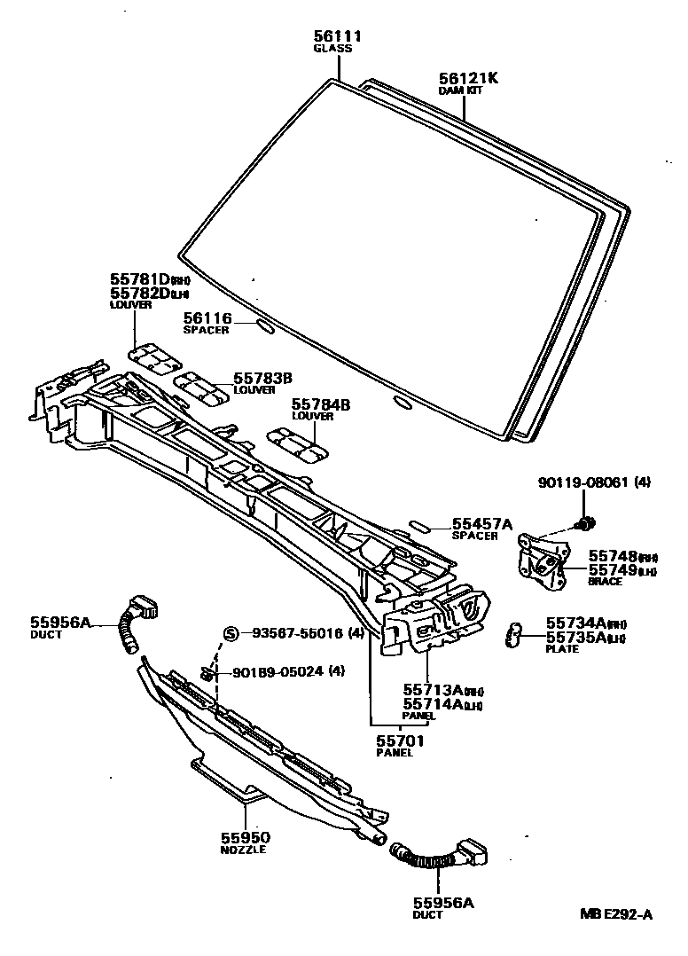 Toyota CAMRY 前围板和挡风玻璃 EPC diagram — MBE292A