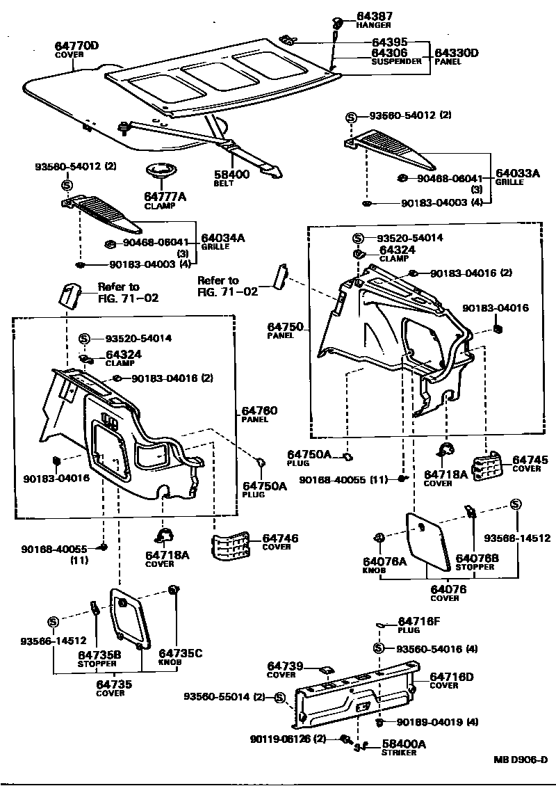 Toyota CAMRY 底板和底板装饰罩 EPC diagram — MBD906D