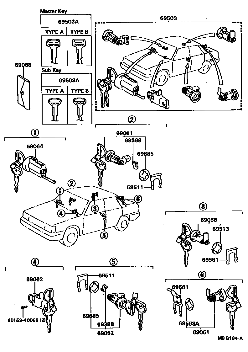 Toyota CAMRY 锁芯组件 EPC diagram — MBG184A