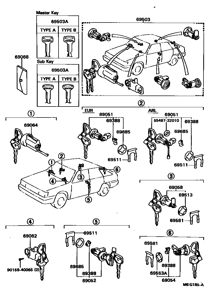 Toyota CAMRY 锁芯组件 EPC diagram — MBG185A