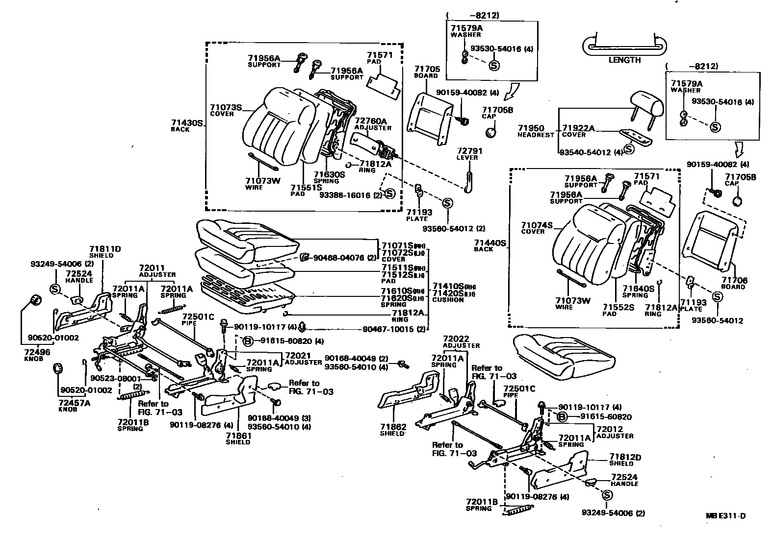 Toyota CAMRY 前排座椅和座椅滑轨 EPC diagram — MBE311D