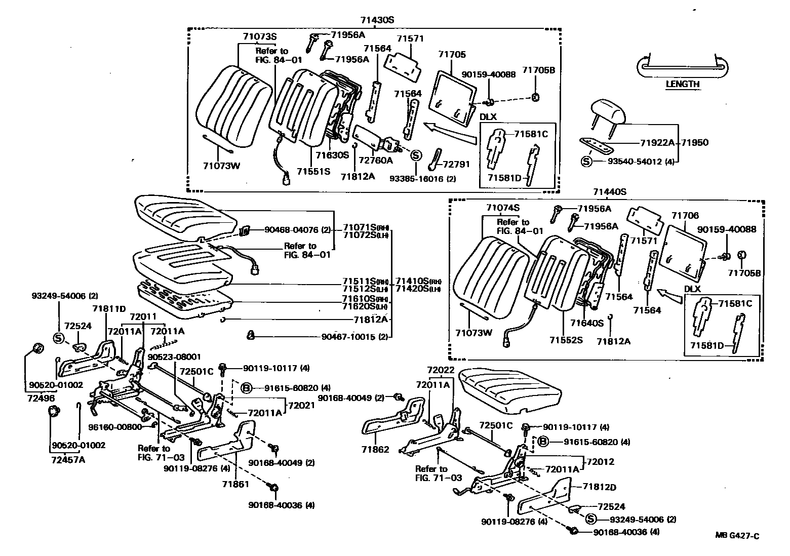 Toyota CAMRY 前排座椅和座椅滑轨 EPC diagram — MBG427C
