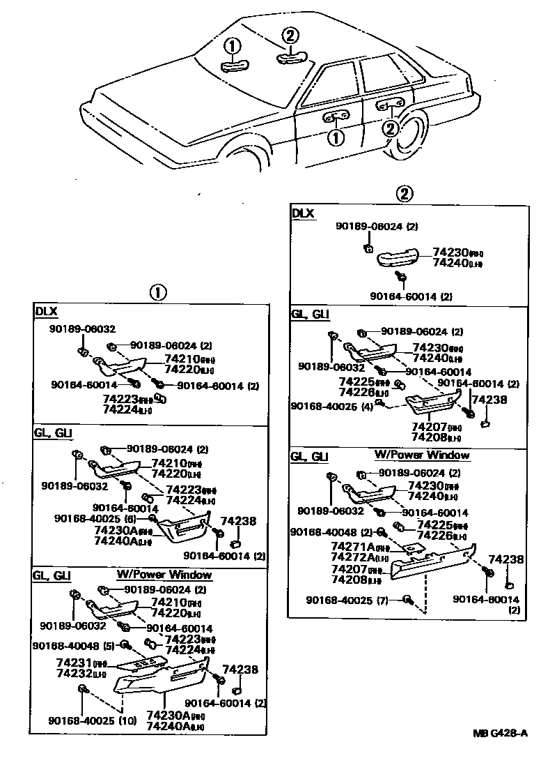 Toyota CAMRY 扶手和遮阳板 EPC diagram — MBG428A