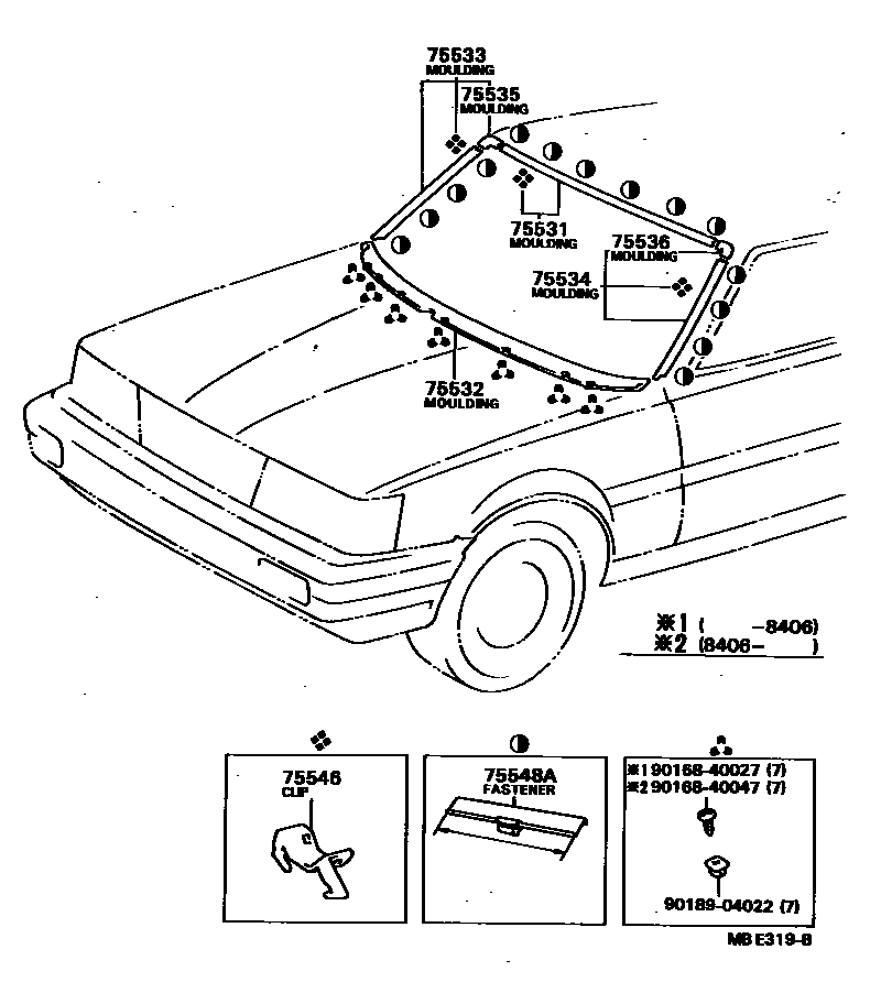 Toyota CAMRY 前防护条 EPC diagram — MBE319B
