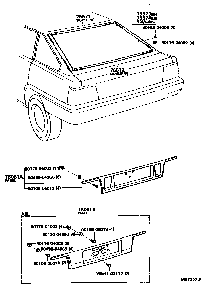 Toyota CAMRY 后防护条 EPC diagram — MBE323B
