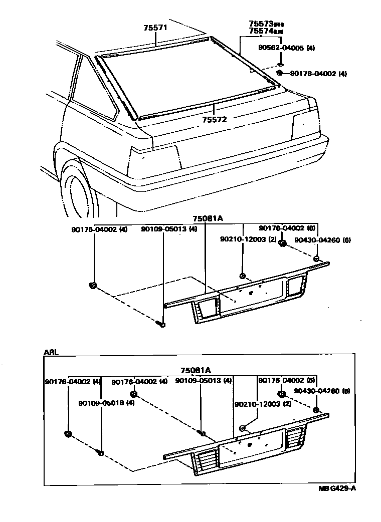 Toyota CAMRY 后防护条 EPC diagram — MBG429A