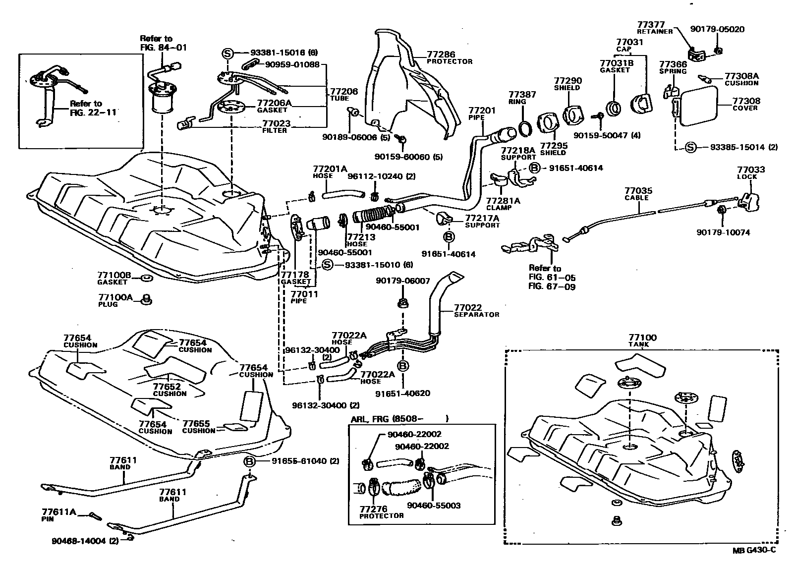 Toyota CAMRY 燃油箱和燃油管 EPC diagram — MBG430C