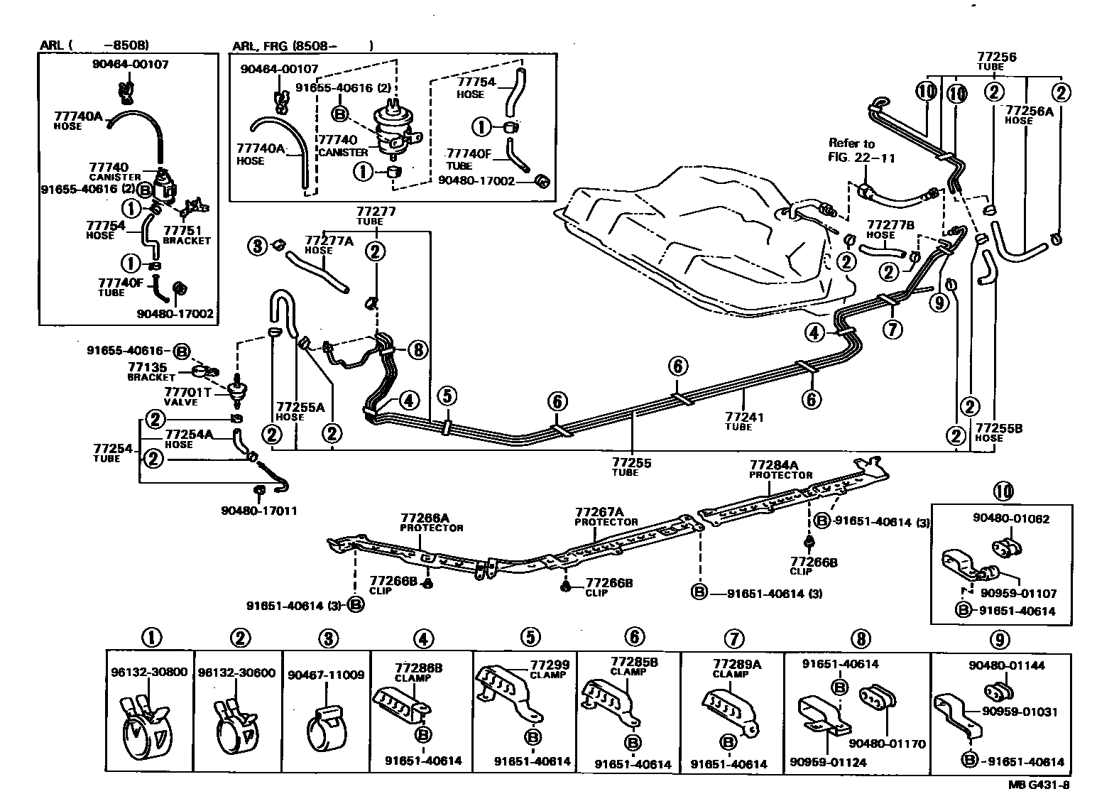 Toyota CAMRY 燃油箱和燃油管 EPC diagram — MBG431B