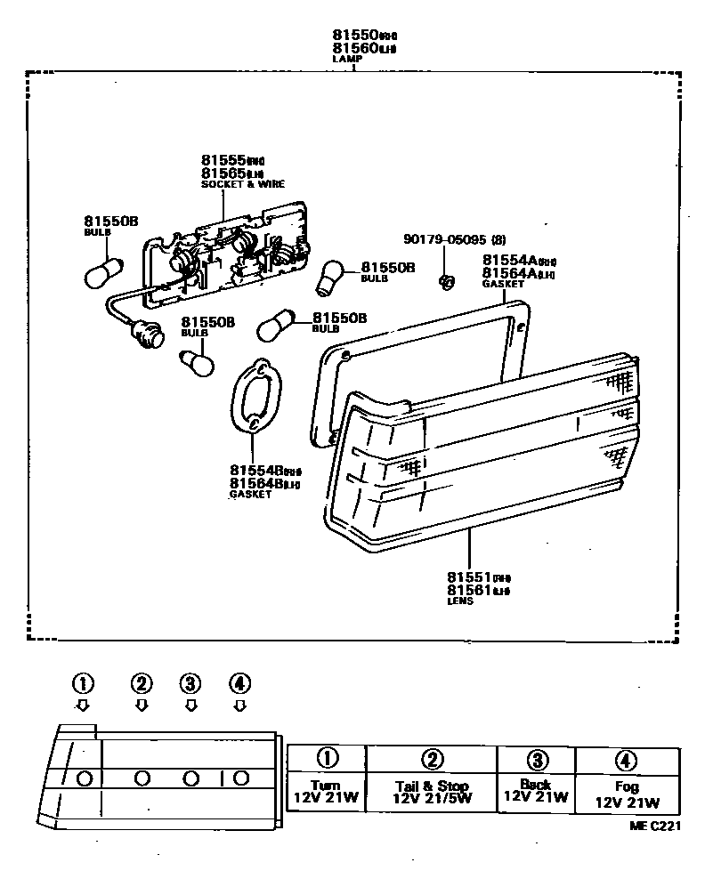 Toyota CAMRY 后组合灯 EPC diagram — MEC221