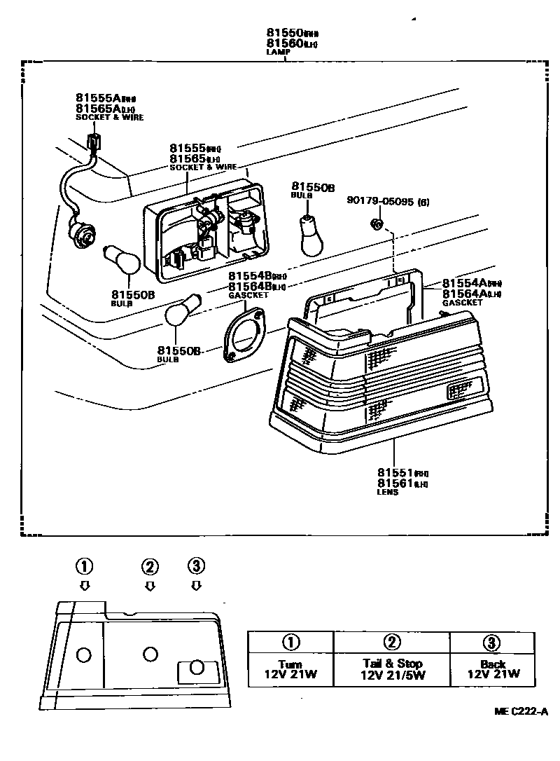 Toyota CAMRY 后组合灯 EPC diagram — MEC222A