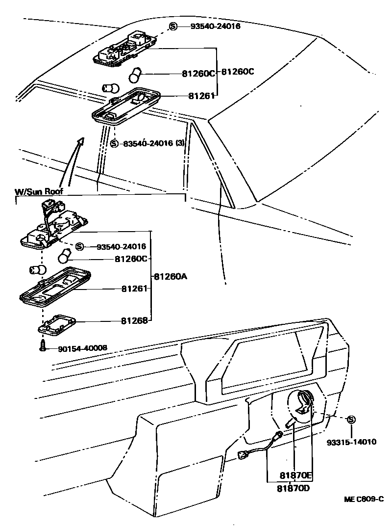 Toyota CAMRY 车内灯 EPC diagram — MEC809C