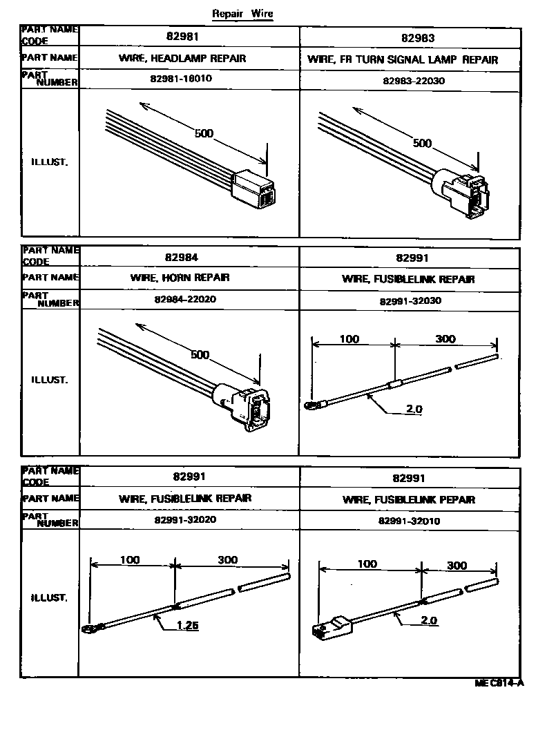 Toyota CAMRY 线束和卡夹 EPC diagram — MEC814A