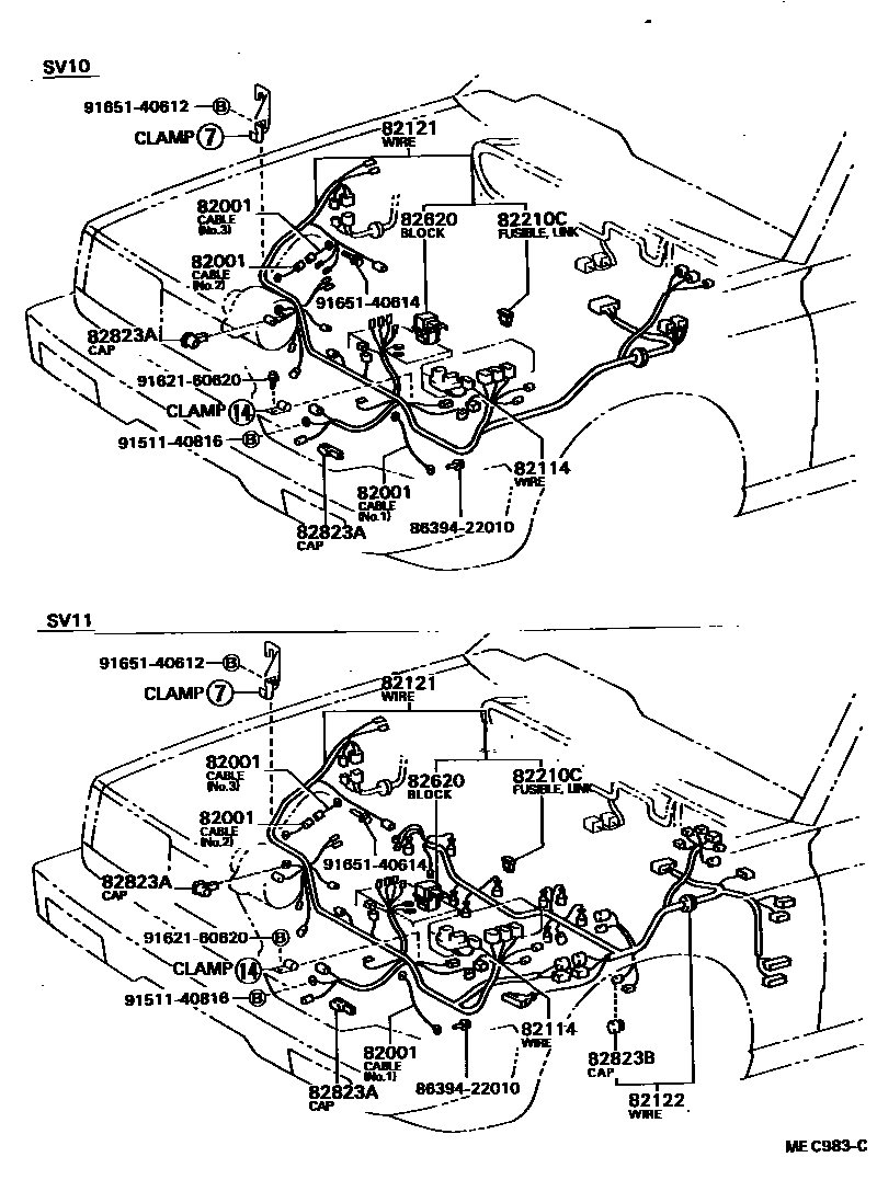 Toyota CAMRY 线束和卡夹 EPC diagram — MEC983C