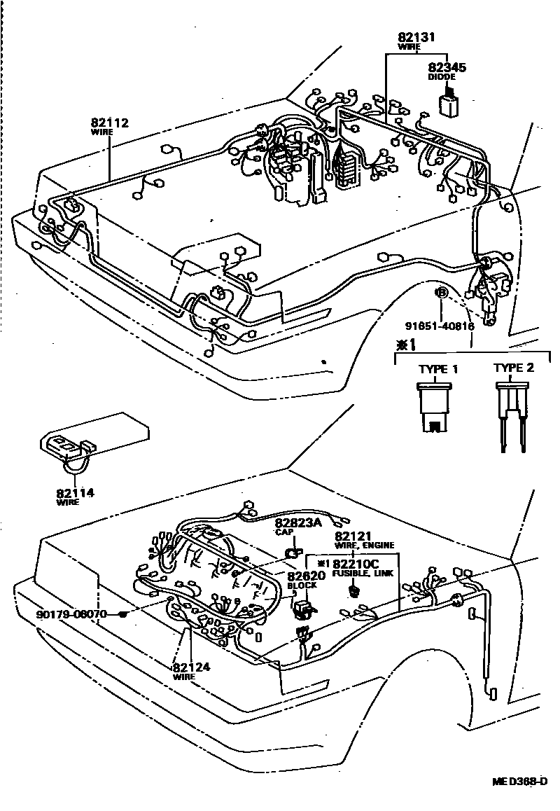 Toyota CAMRY 线束和卡夹 EPC diagram — MED368D