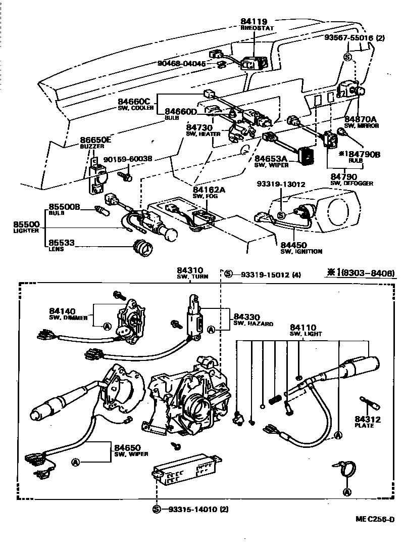 Toyota CAMRY 开关和继电器和ECU EPC diagram — MEC256D