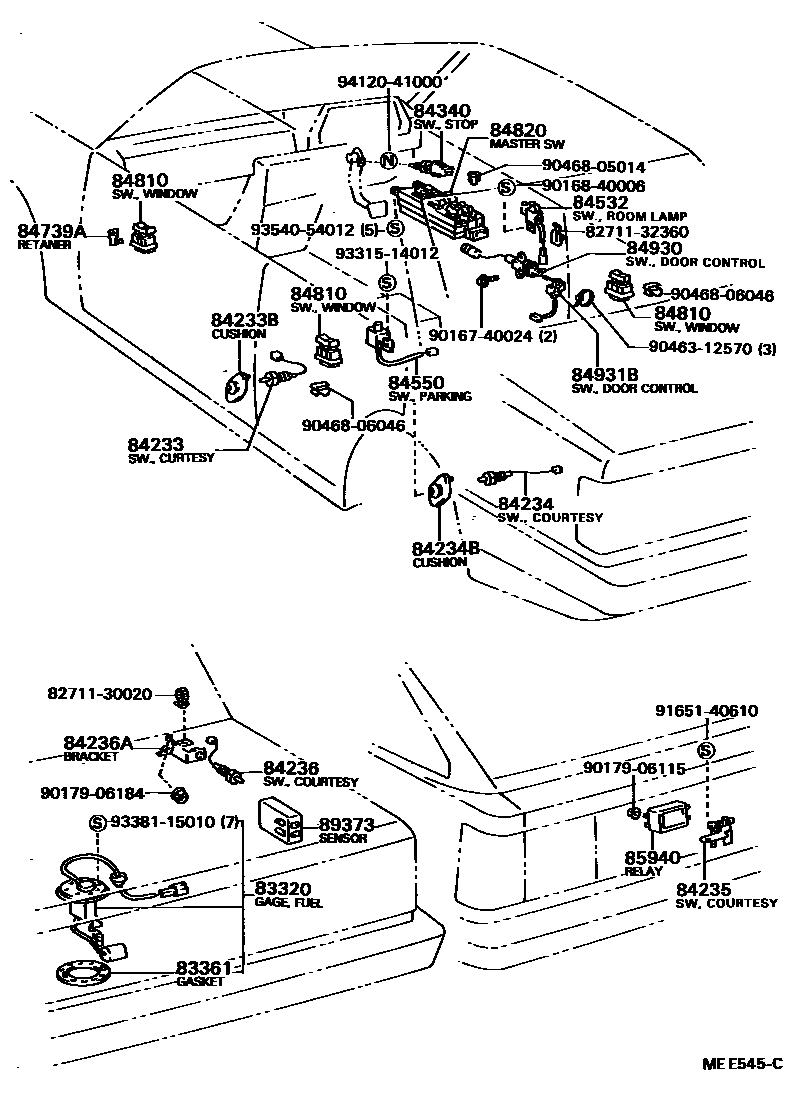 Toyota CAMRY 开关和继电器和ECU EPC diagram — MEE545C