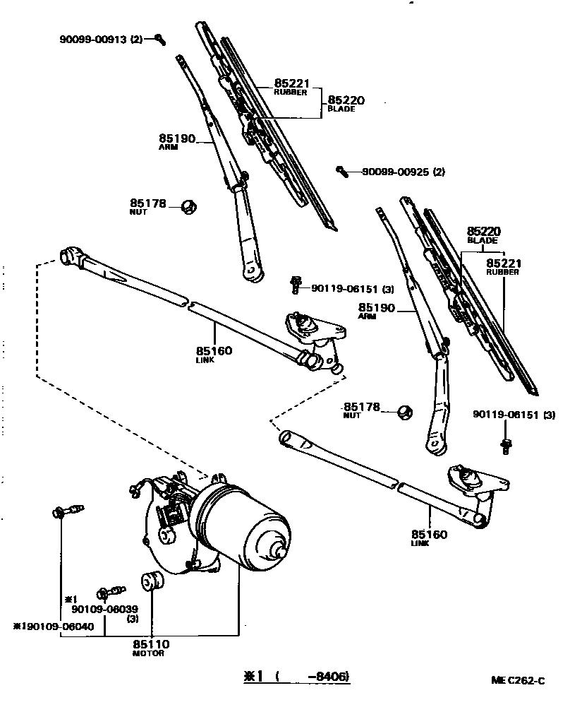 Toyota CAMRY 挡风玻璃刮水器 EPC diagram — MEC262C