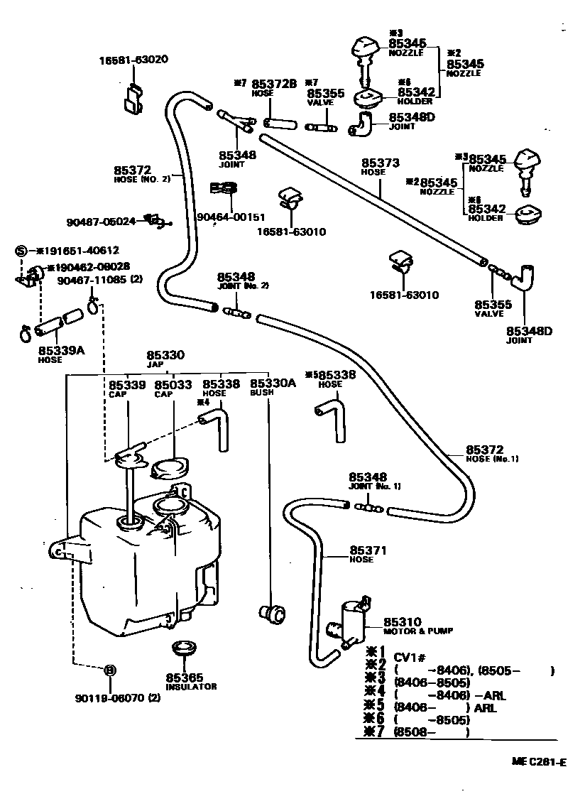 Toyota CAMRY 挡风玻璃清洗器 EPC diagram — MEC261E