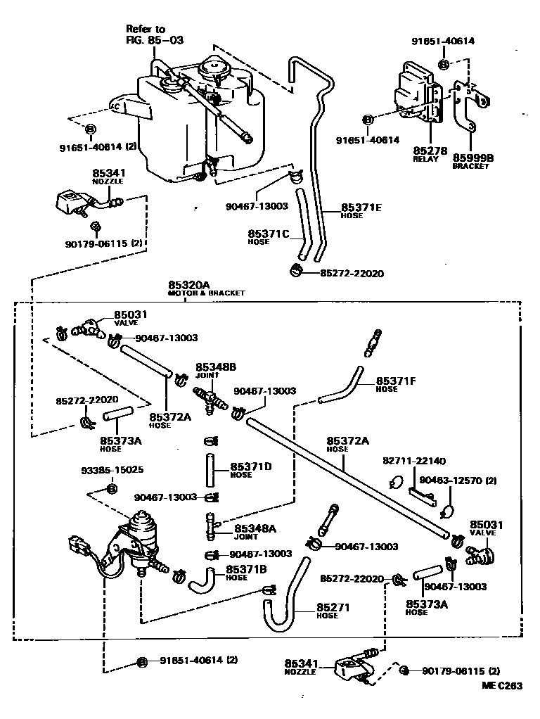 Toyota CAMRY 前大灯清洗器 EPC diagram — MEC263