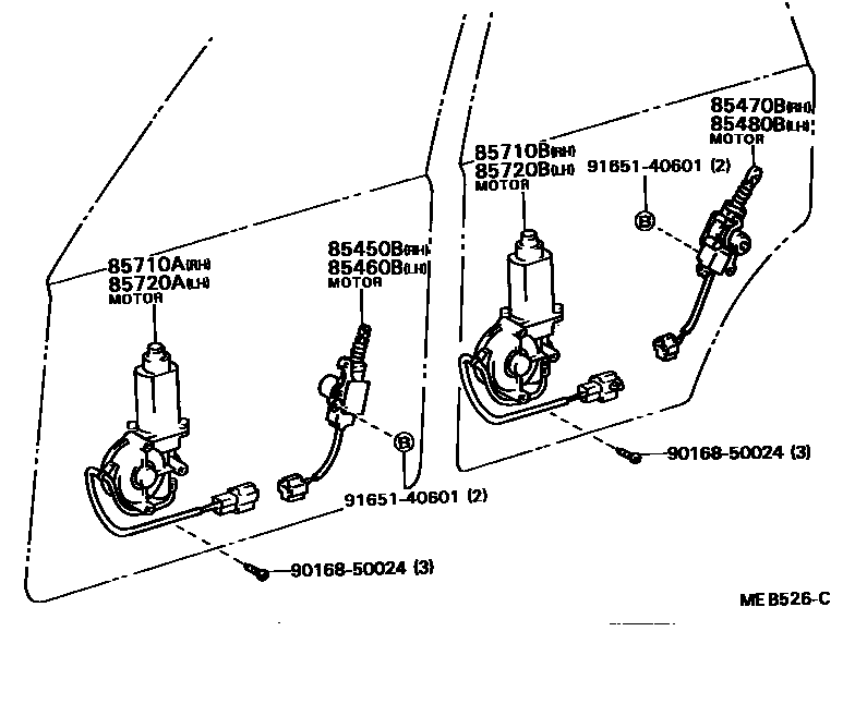 Toyota CAMRY 车门电机和车门电磁阀 EPC diagram — MEB526C