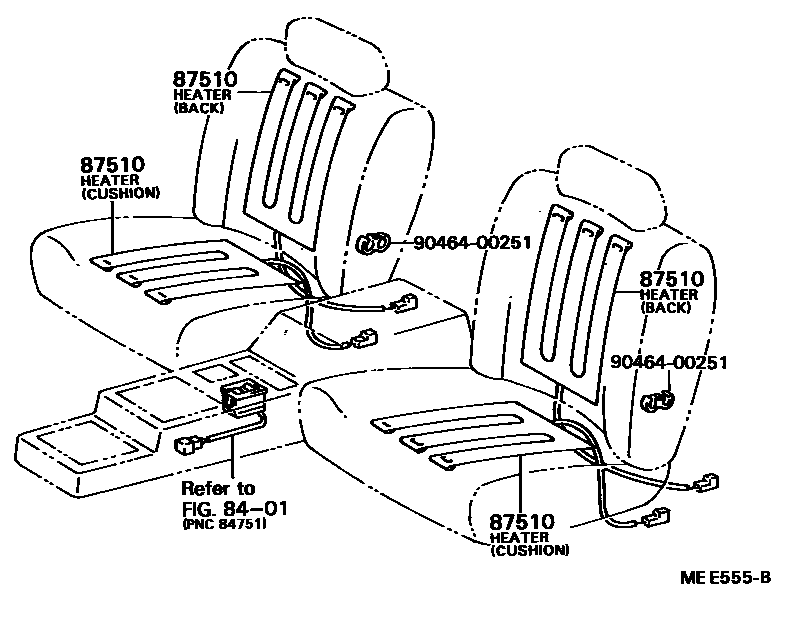 Toyota CAMRY 座椅电机和座椅加热器 EPC diagram — MEE555B