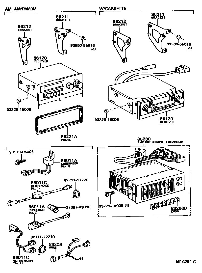 Toyota CAMRY 收音机、放大器和冷凝器 EPC diagram — MEG264G