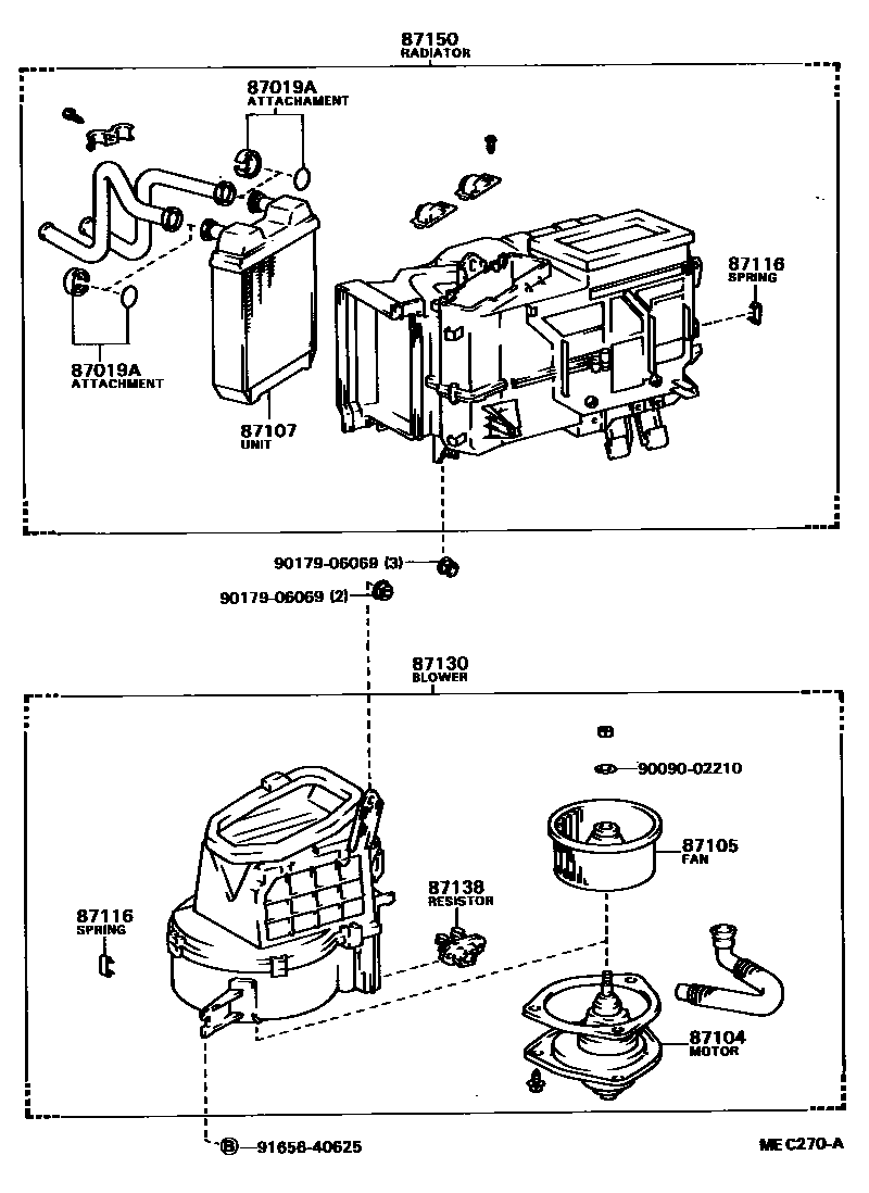 Toyota CAMRY 暖风和空调系统 - 加热装置和鼓风机 EPC diagram — MEC270A