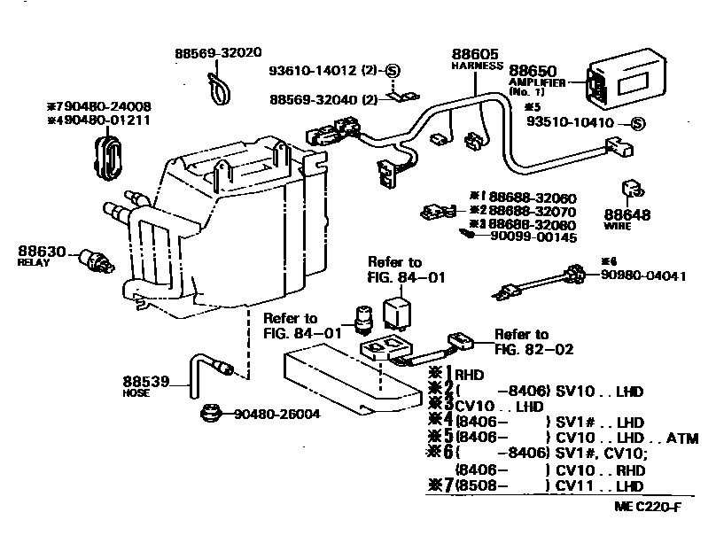 Toyota CAMRY 暖风和空调系统 - 冷却器组件 EPC diagram — MEC220F