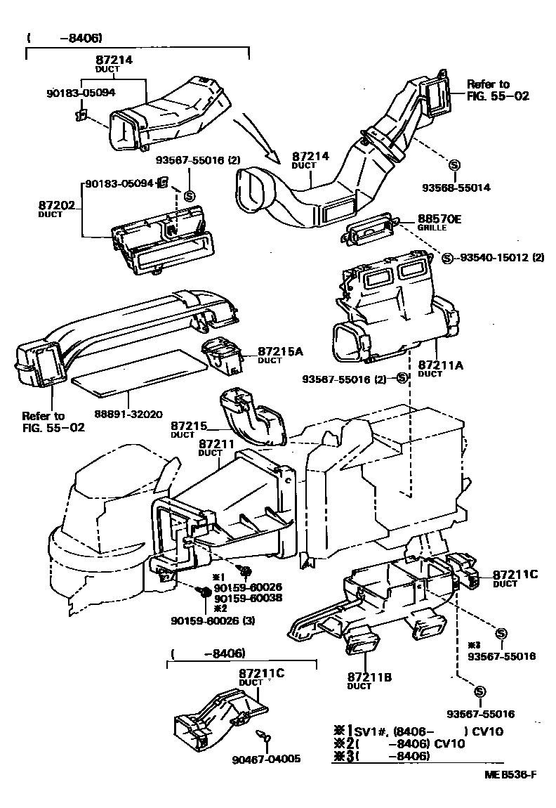 Toyota CAMRY 暖风和空调系统 - 控制器和风管 EPC diagram — MEB536F
