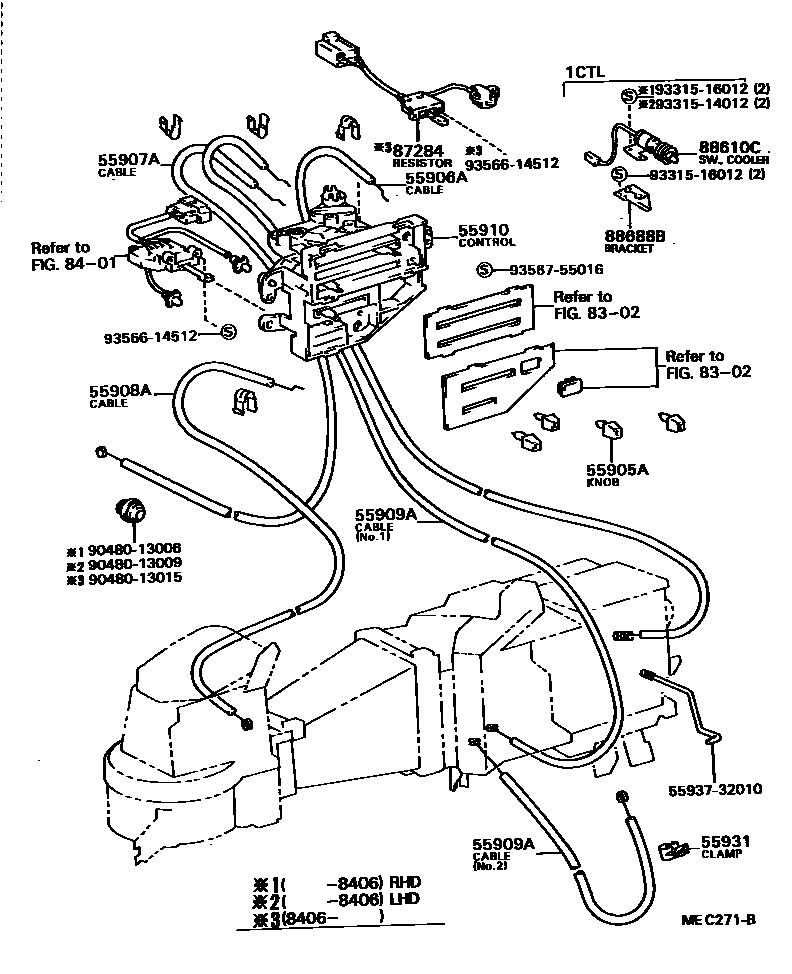 Toyota CAMRY 暖风和空调系统 - 控制器和风管 EPC diagram — MEC271B