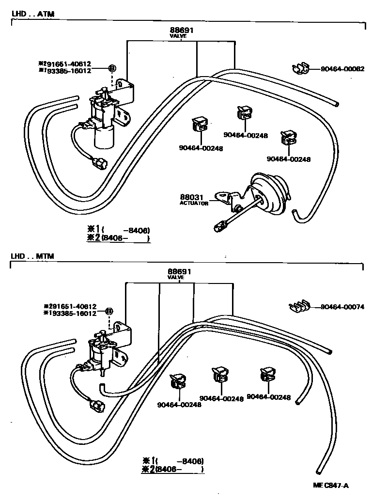 Toyota CAMRY 暖风和空调系统 - 真空管 EPC diagram — MEC847A