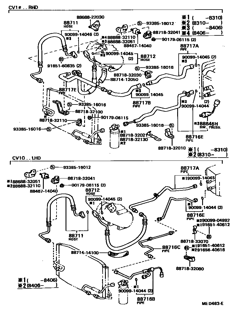 Toyota CAMRY Heating & Air Conditioning - Cooler Piping EPC diagram — MED463E