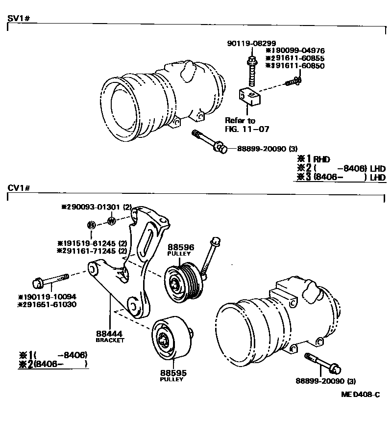 Toyota CAMRY Heating & Air Conditioning - Compressor EPC diagram — MED408C