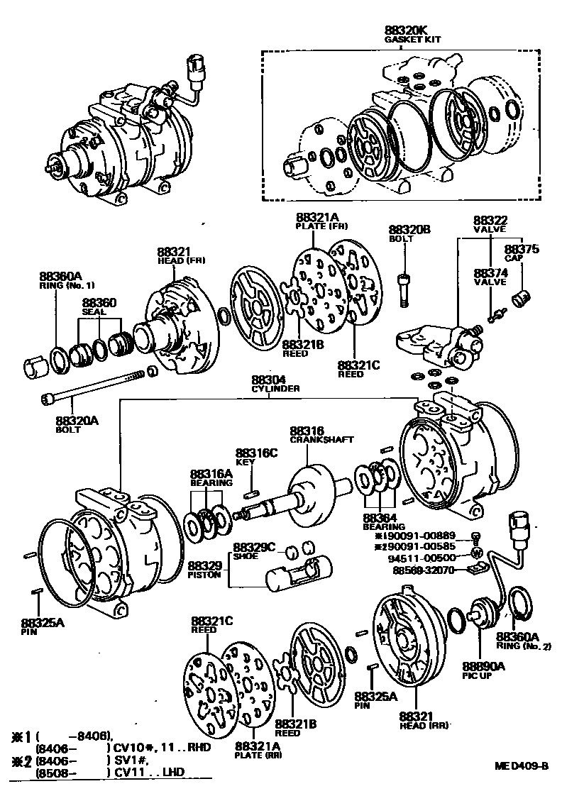Toyota CAMRY Heating & Air Conditioning - Compressor EPC diagram — MED409B