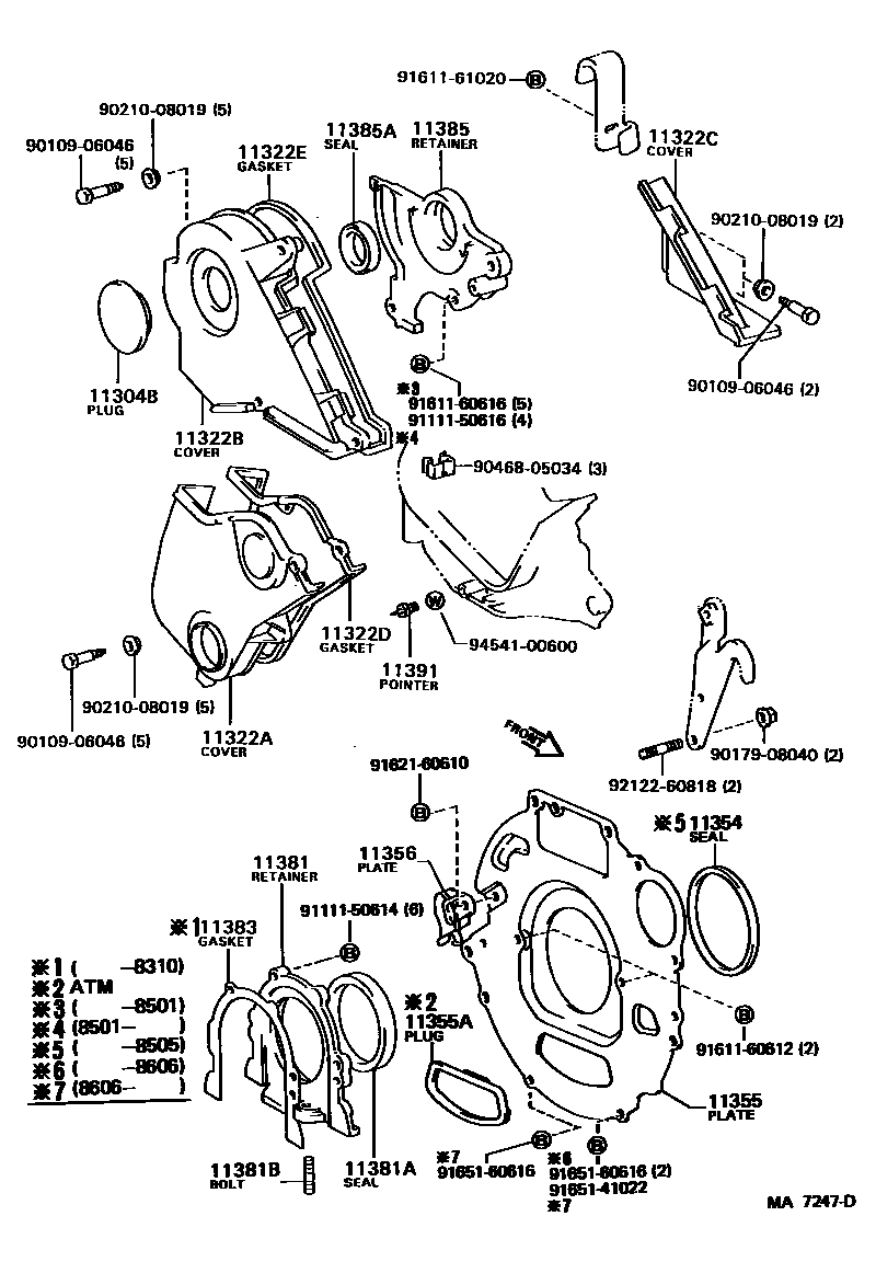 Toyota CAMRY Timing Gear Cover & Rear End Plate EPC diagram — MA7247D